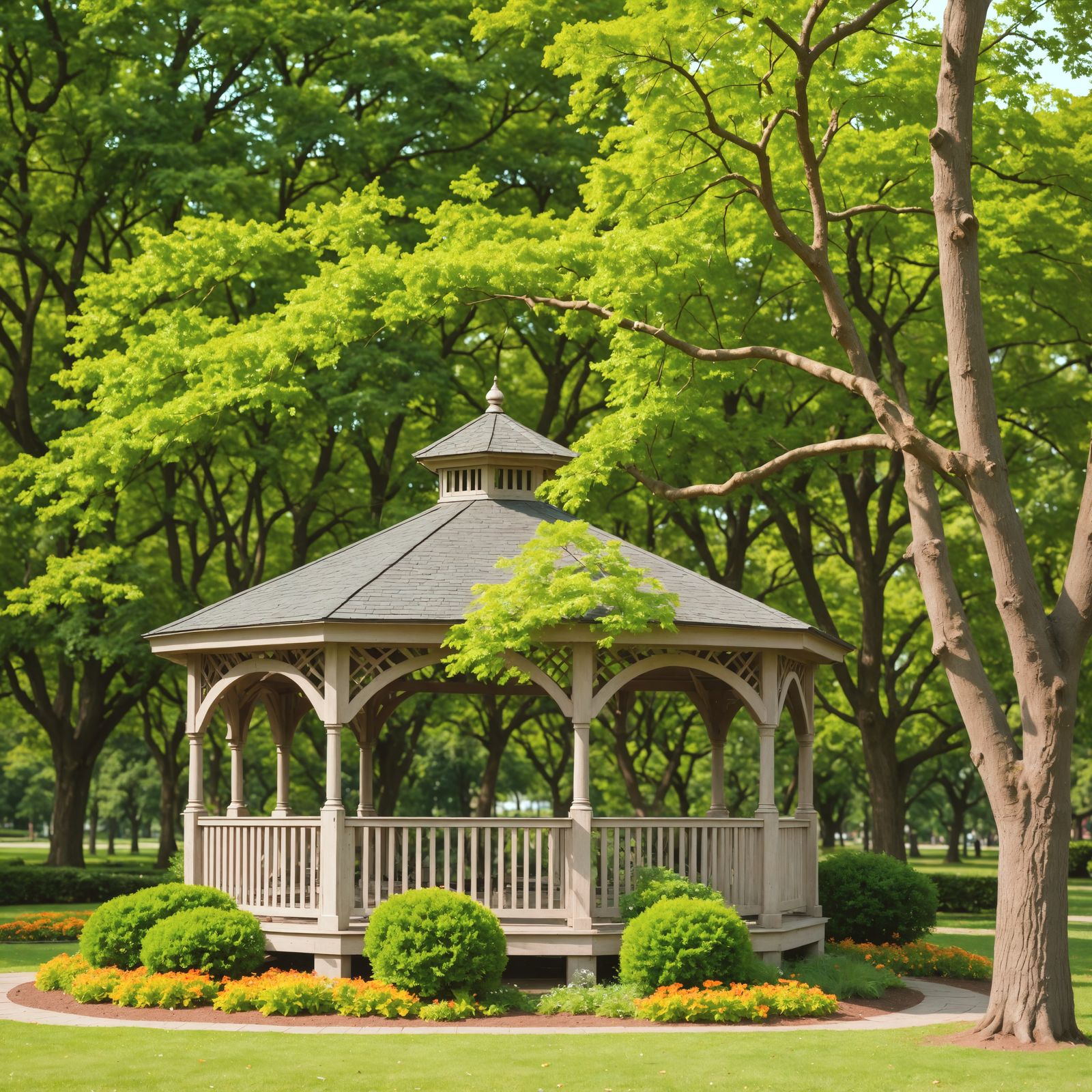 Gazebo in a Park with Trees