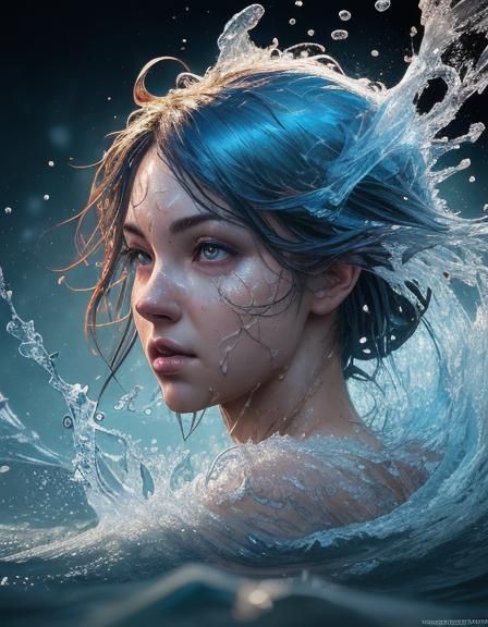 Hyperrealistic Water Face in Splash Art Style