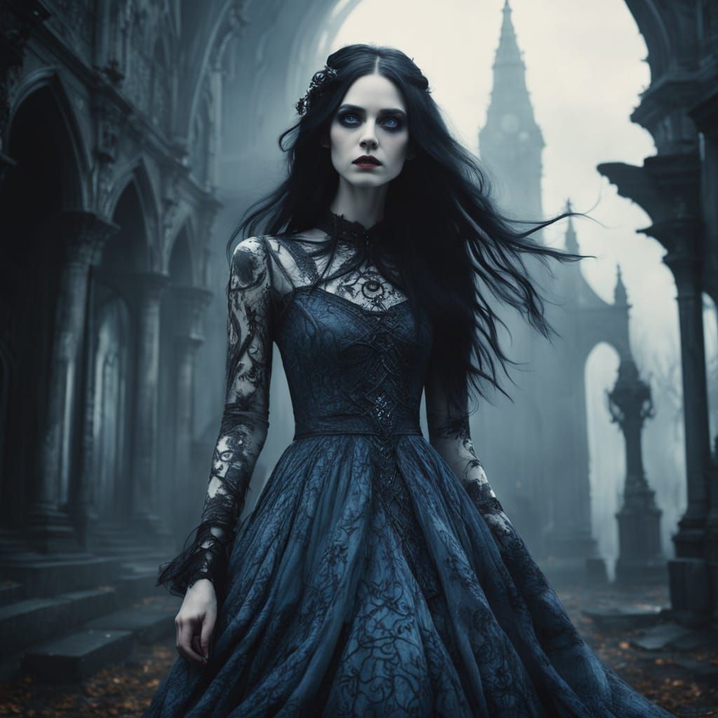 Gothic Goddess in Dark, Mystical Landscape
