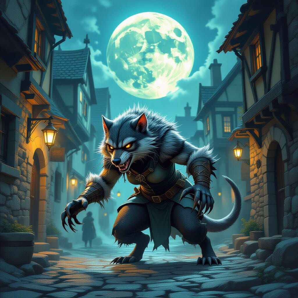 Wererat Hunts Medieval Alleys Under Full Moon