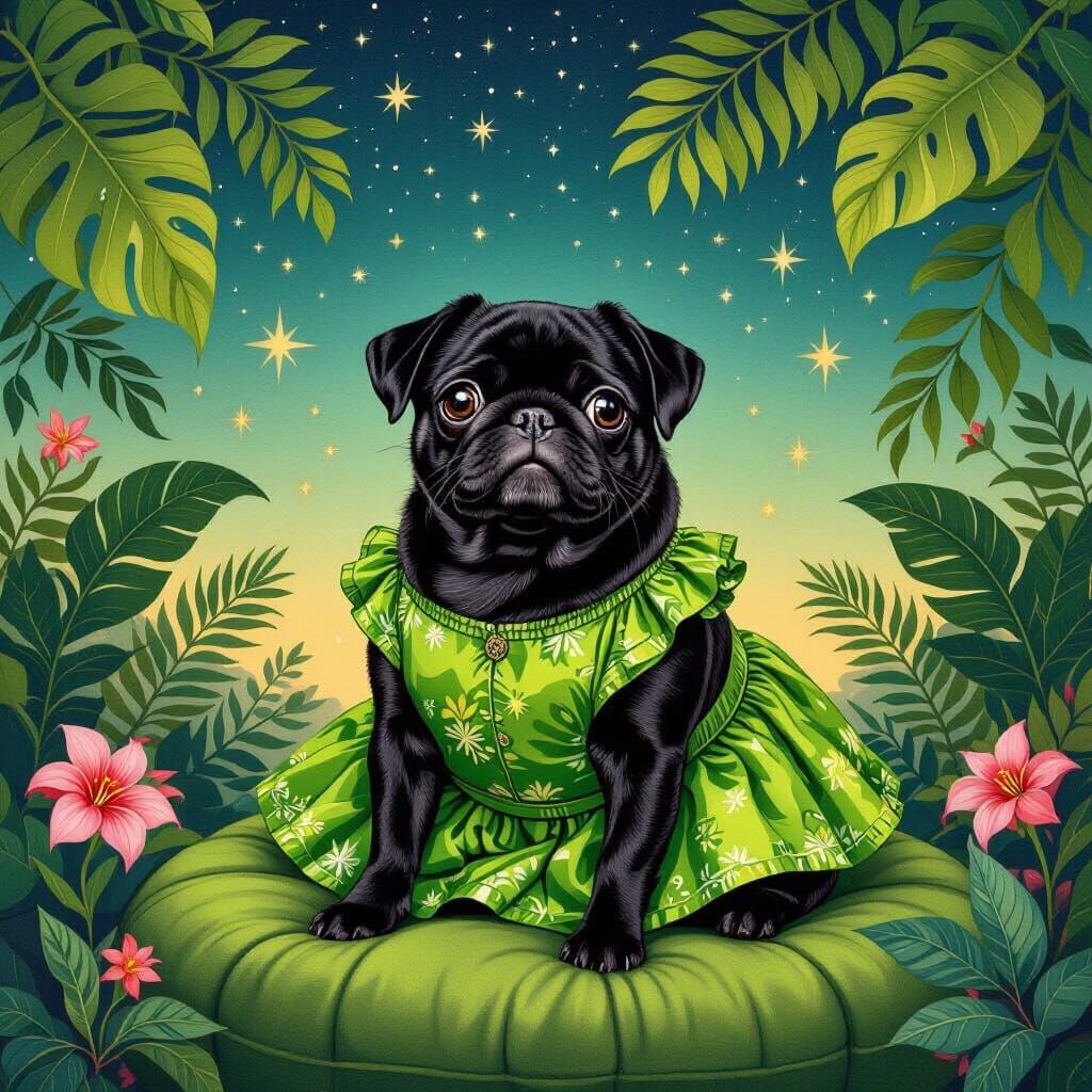 Pug Portrait in a Whimsical Style