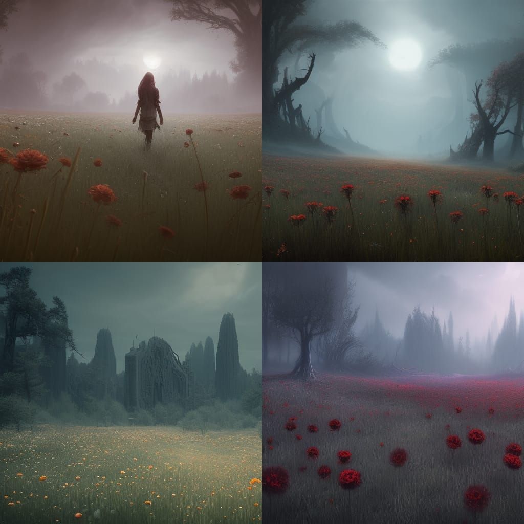 Dead Flower Meadow in Dark Fantasy Style