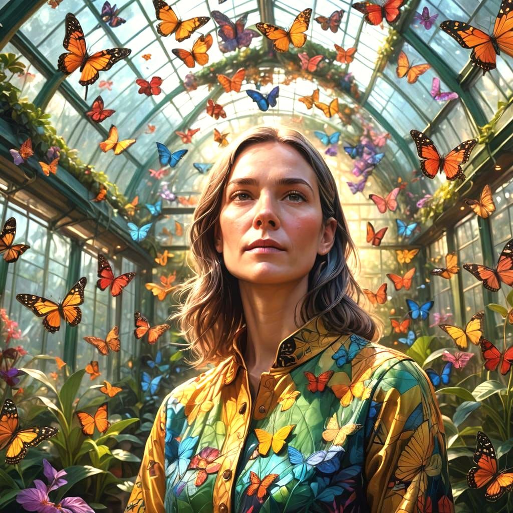 Butterfly Curator: Hyperdetailed Portrait in Triadic Colors