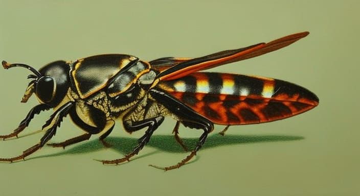 Sepia Cicada in Cinnabar Circle Oil Pastel Drawing