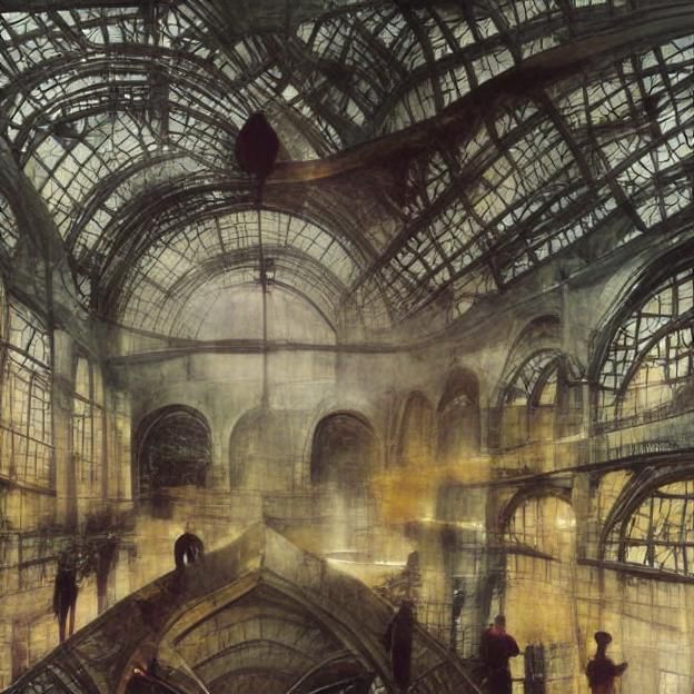 Liminal Train Station in Mixed Media Style