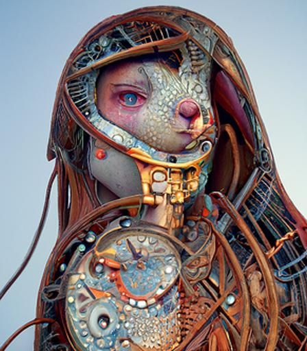 Steampunk Clockwork Woman with Mechanical Rabbit