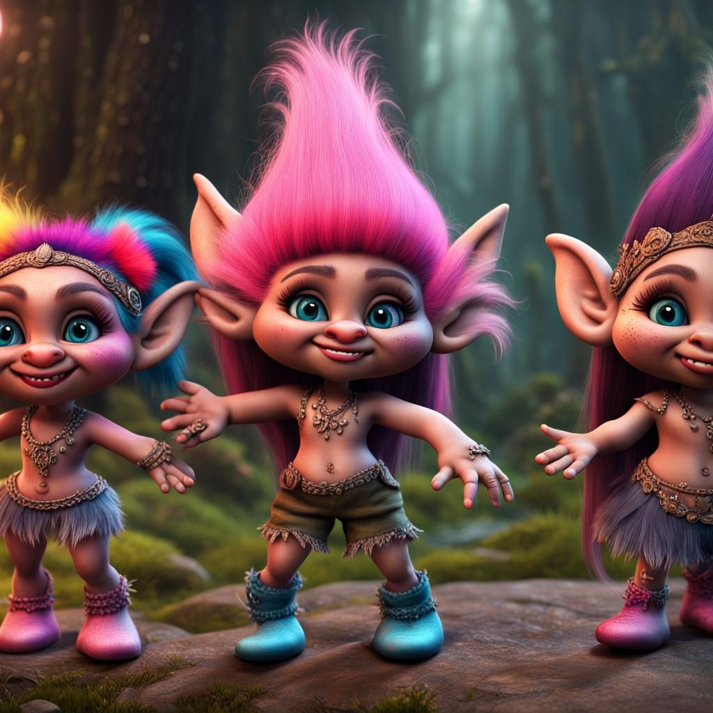 Hyperrealistic Trolls as Bratz Dolls in Detailed Matte Paint...
