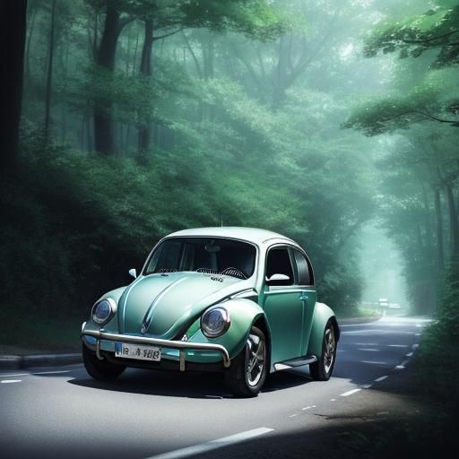 Volkswagen Beetle in Studio Ghibli Anime Style