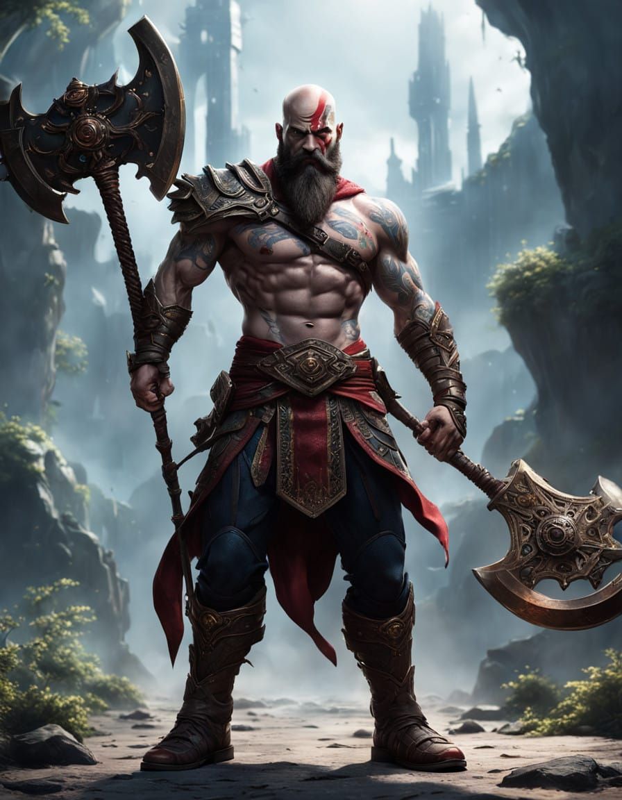 Muscular Superhero in Celestial Armor, Adorned with Ethereal...