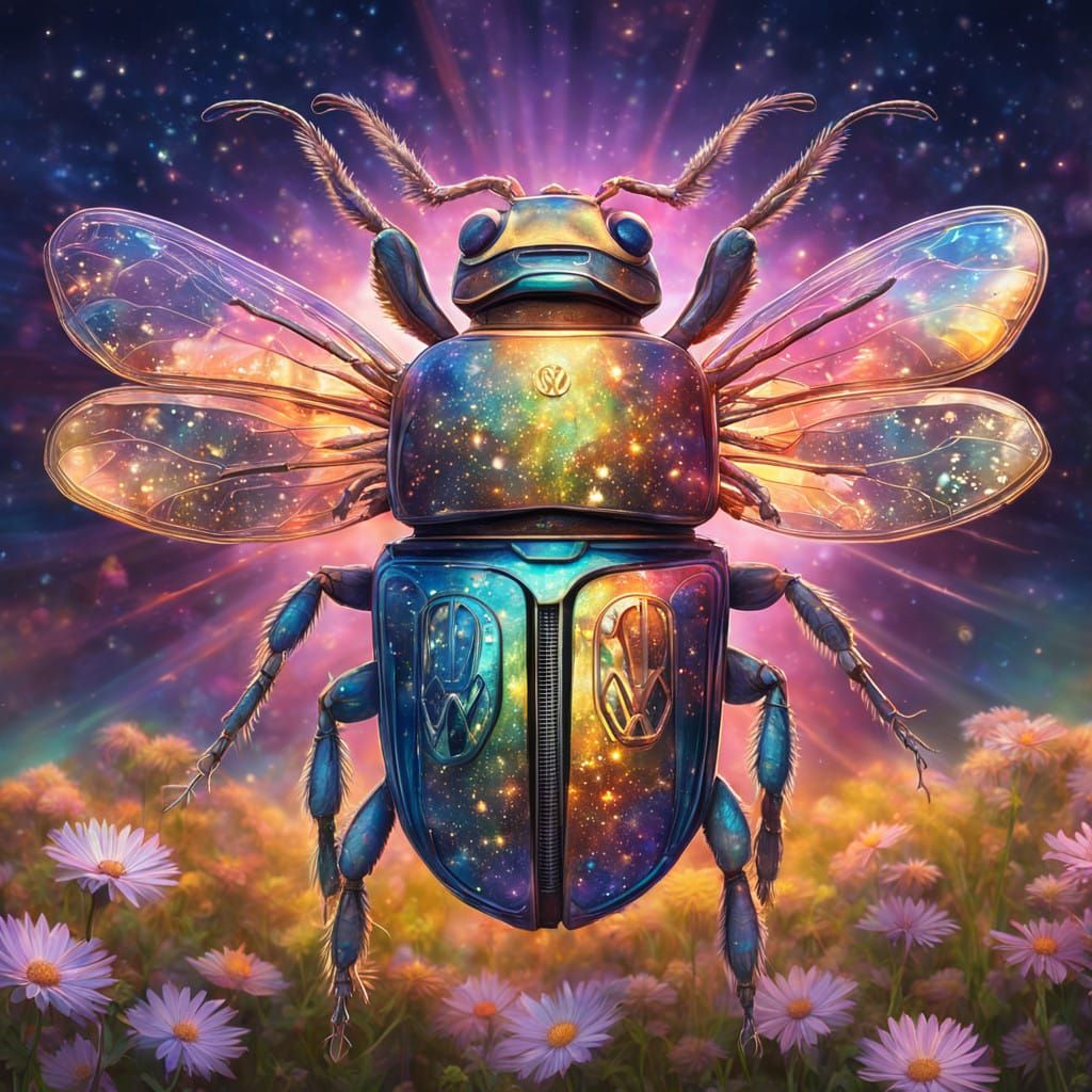 Surreal Insect Car Blooms in Cosmic Meadow