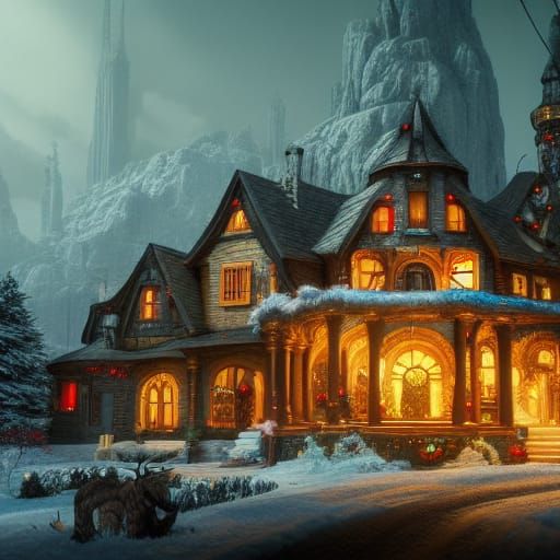 Festive Christmas House in Detailed Matte Painting