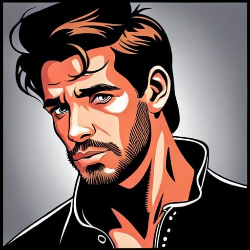 Handsome Man Portrait in Coloring Book Style