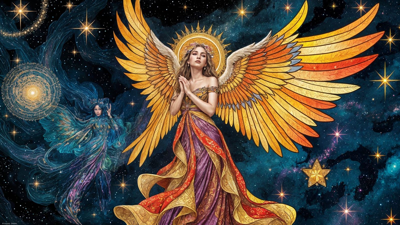 Celestial Angel in Stained Glass Style