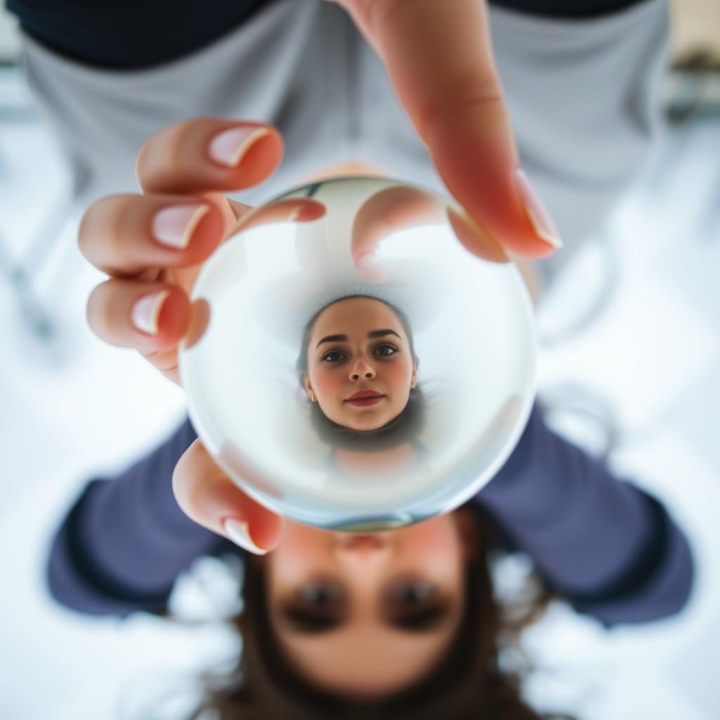 Surreal Upside-Down Woman with Glass Sphere
