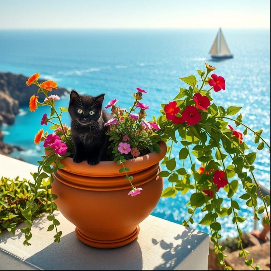 Hyper-Realistic Summer Oasis with Terracotta Planter and Sai...