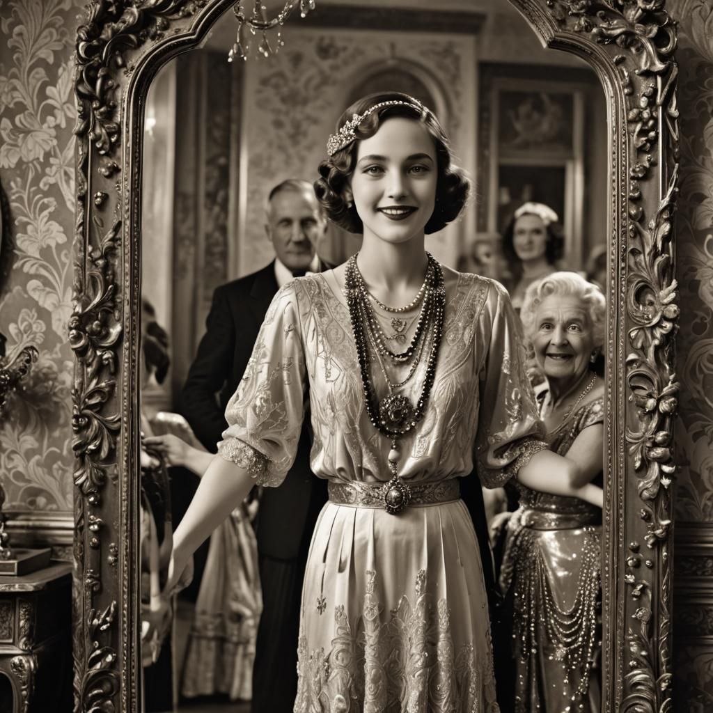 1920s Black and White Portrait with Mirror Reflection