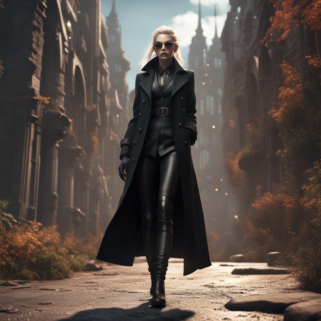 Female Elf in Trench Coat: Fantasy Concept Art