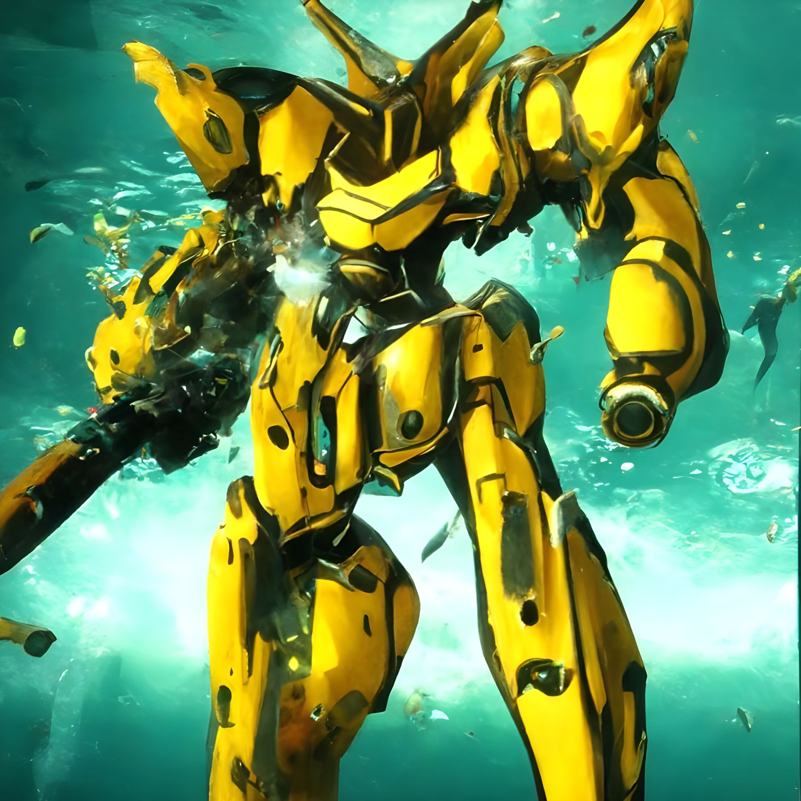 Underwater Mecha Warfare in Cyberpunk Anime Style