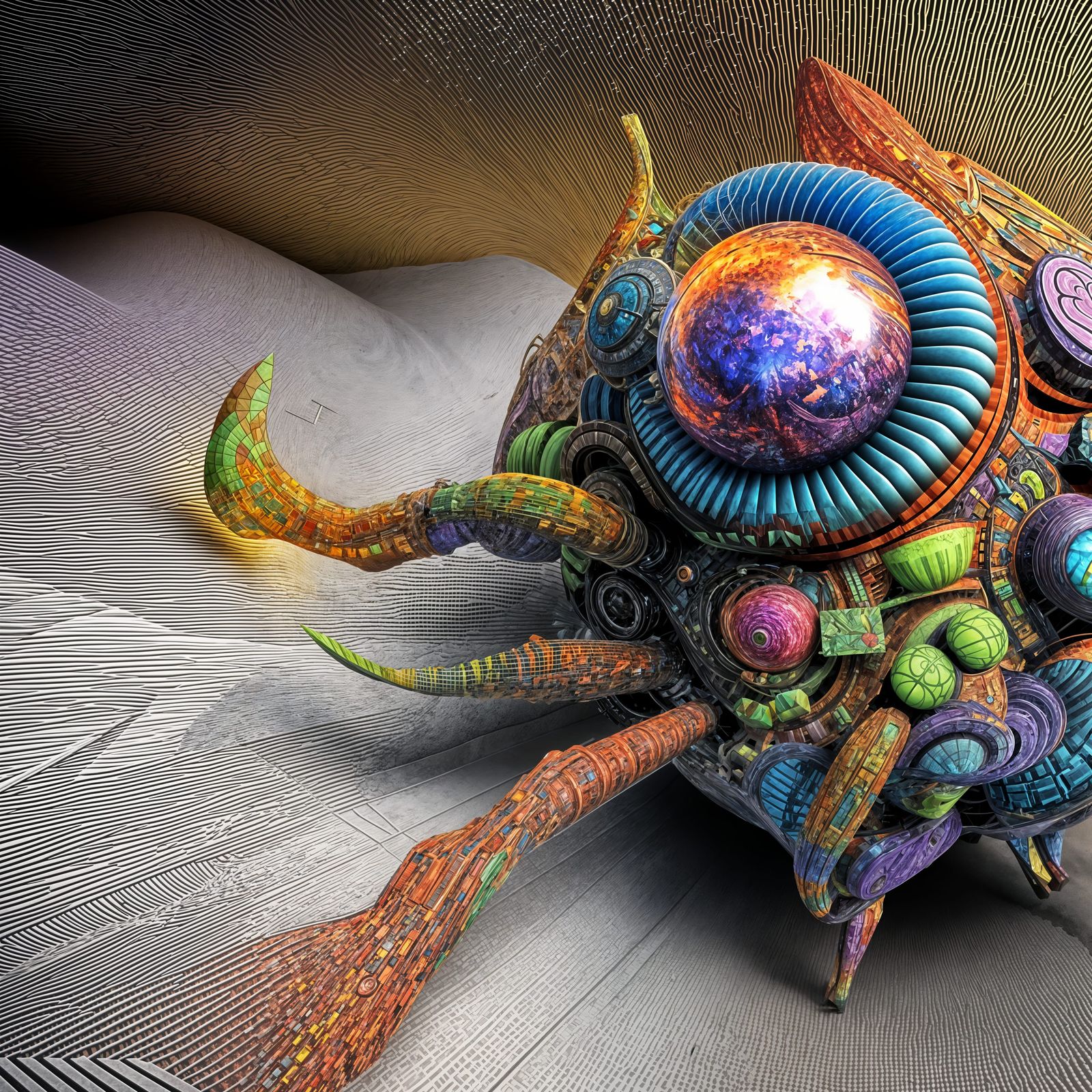 Intricate Geometric Abstract in Polychromatic 3D Render