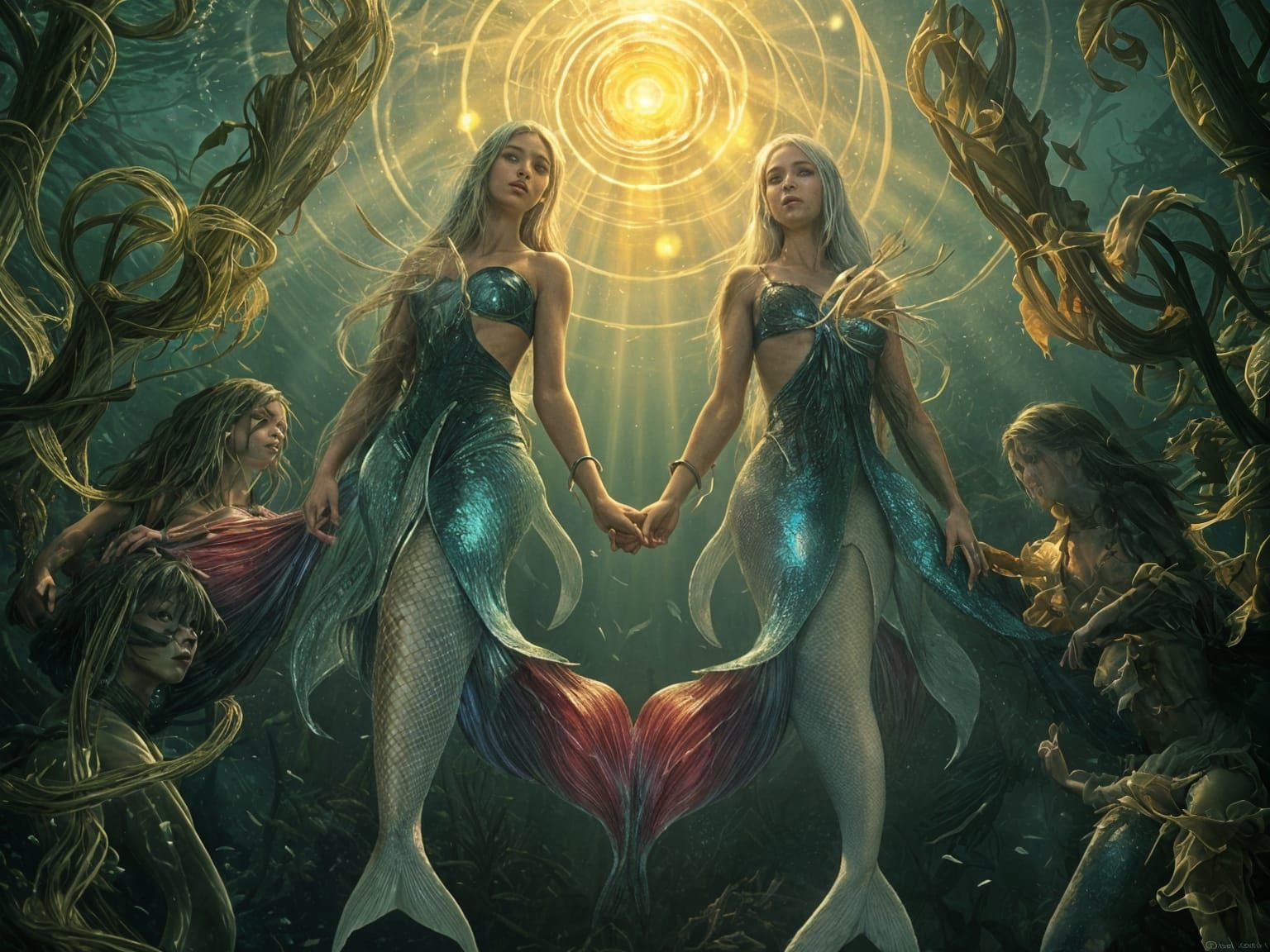Mermaids in Kelp Forest Circle of Sisters