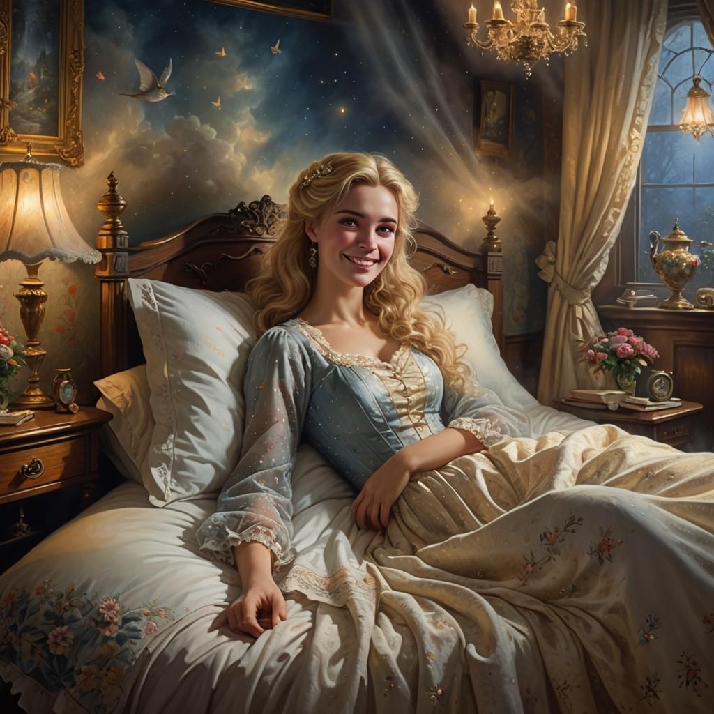 Victorian Era Blonde in Bed, Ethereal Fantasy