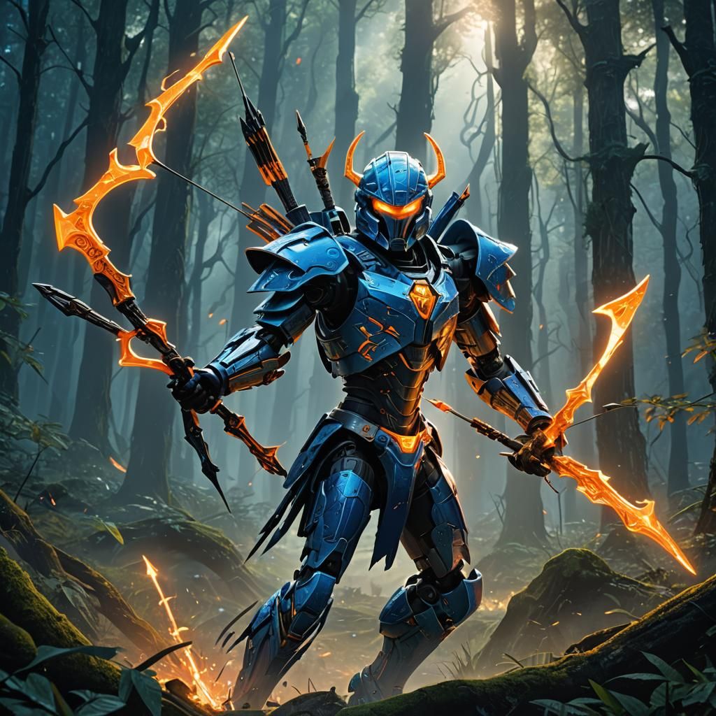 Bionicle Warrior Disintegrating in Mystical Forest