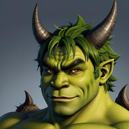 Anime Oni Shrek with a Single Horn