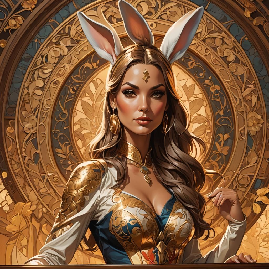 Confident Woman at Podium in Art Nouveau Style