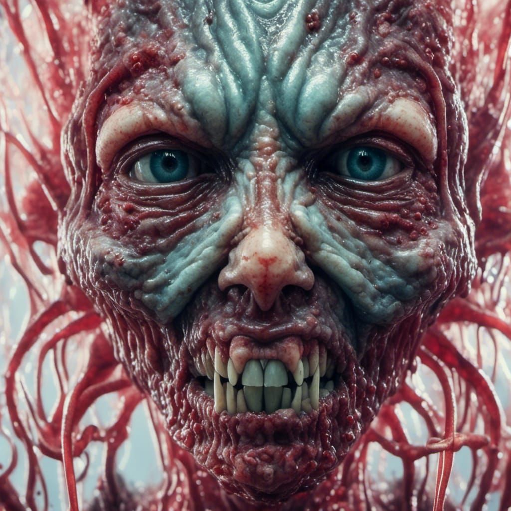 Greasy Infected Alien Face in Microphotograph Style