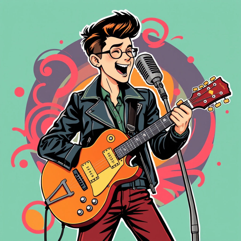 Energetic Rockabilly Musician Illustration in Pop Art Style