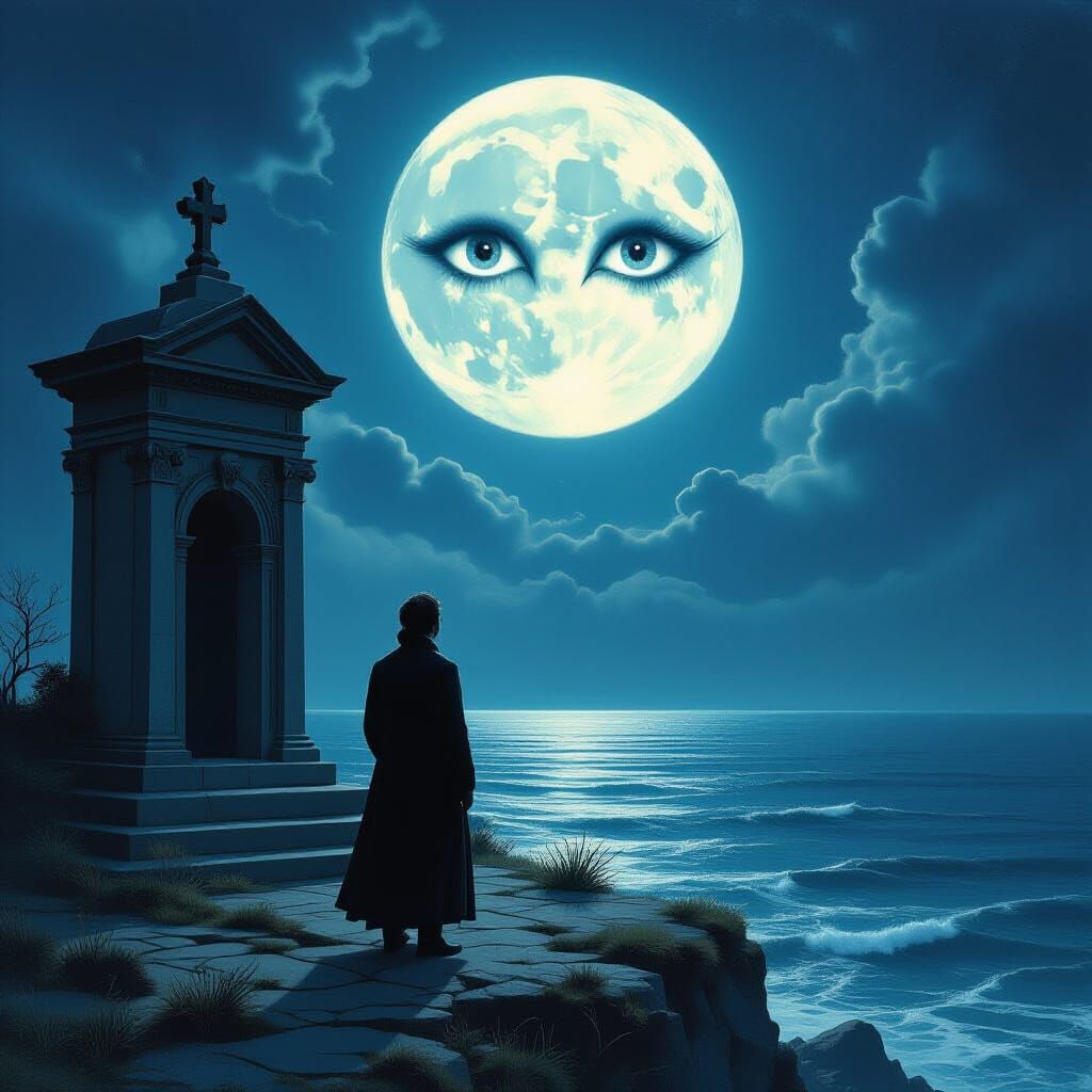 Victorian Gothic Mausoleum Under Eerie Moon