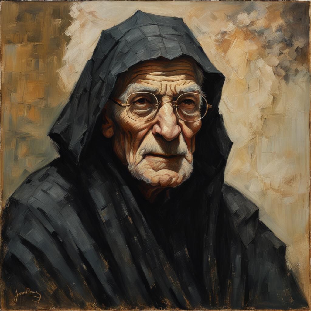 Pale Old Man in Cultist Robes: Oil Painting Portrait