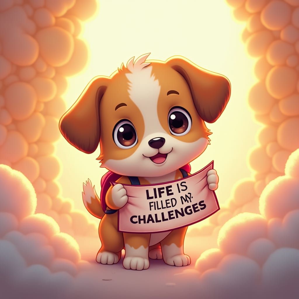 Puppy with Banner in Anime Manga Style