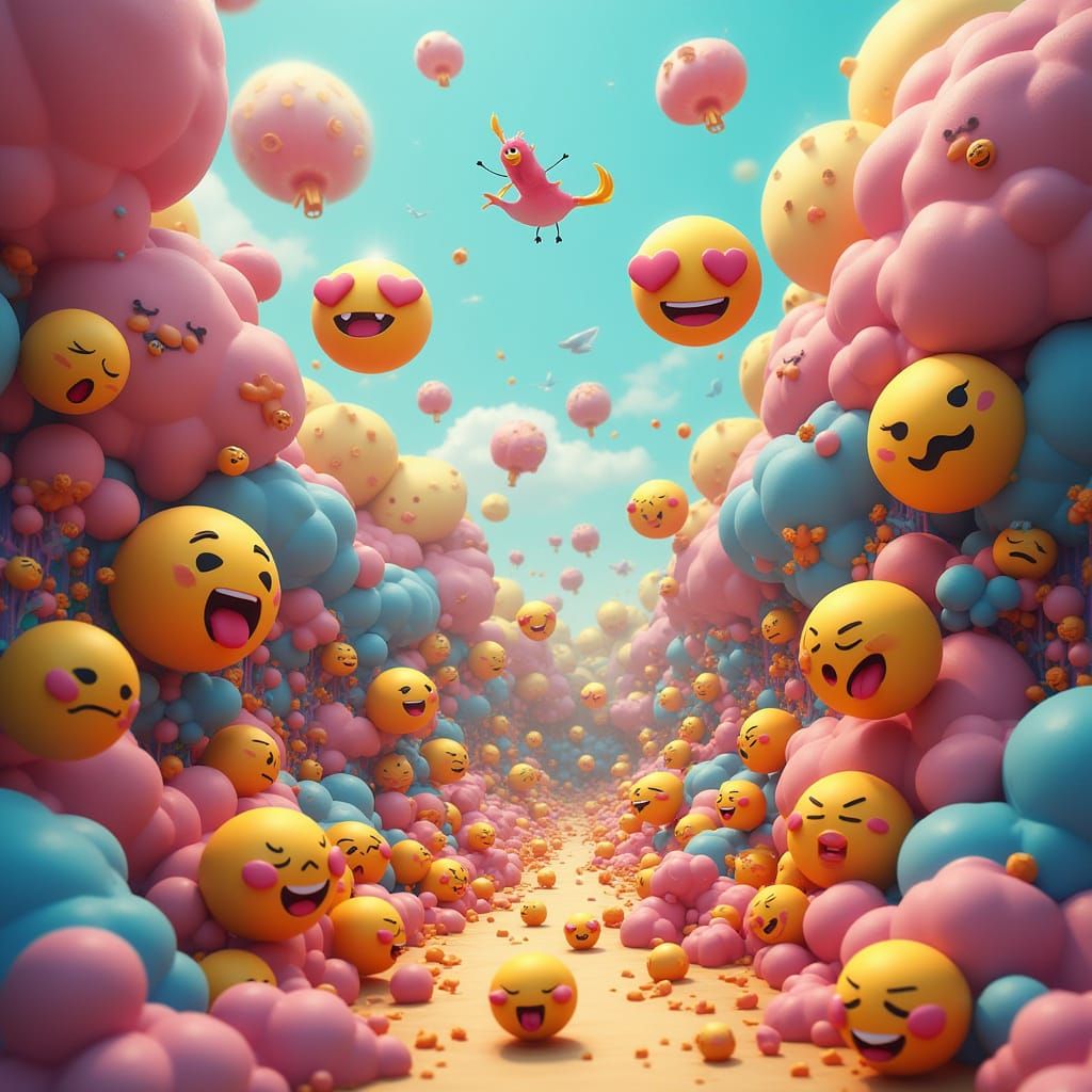 Whimsical Emoji Fantasy in Bold Digital Style