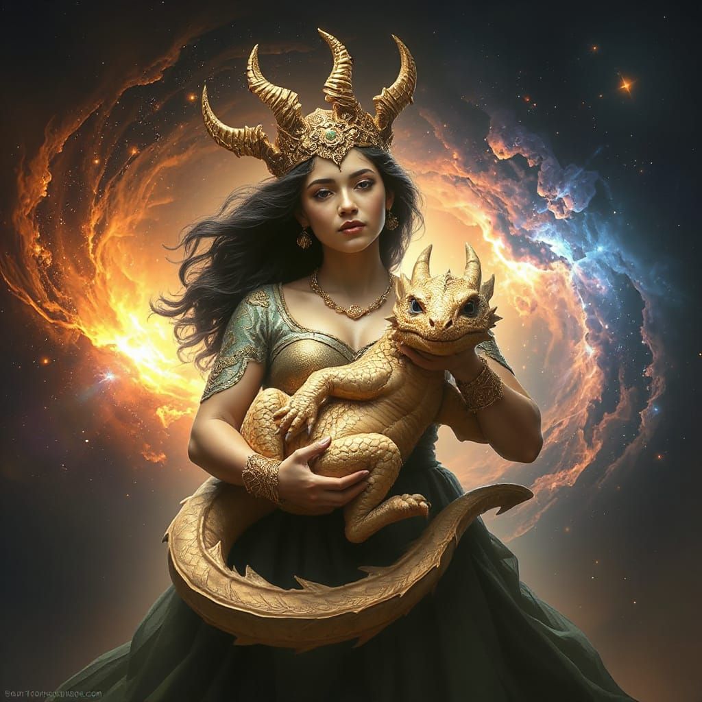 Ethereal Earth Goddess with Celestial Dragon
