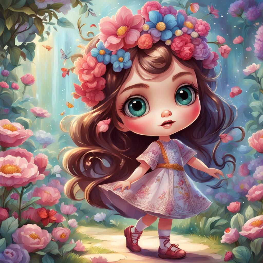 Cute Girl in Garden: Children's Book Illustration