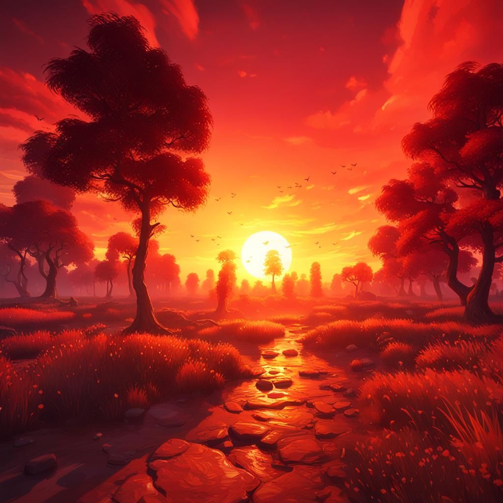 Epic Sunset in 3D Game Cinematic Style