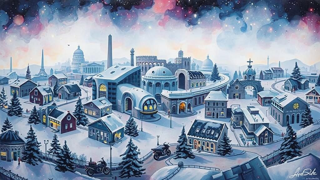 Snowy Modern Rome at Twilight in Futuristic Style