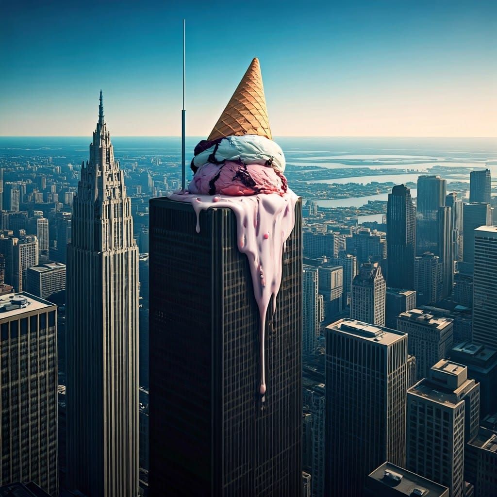 Giant Neapolitan Ice Cream Cone Melts Skyscraper