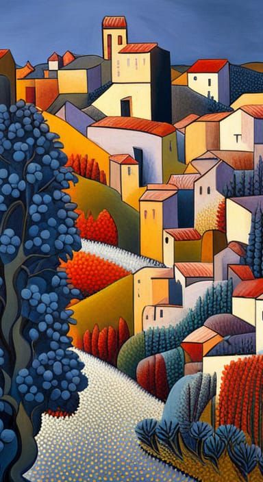 Winter Vineyards of Corbières in Picasso Style