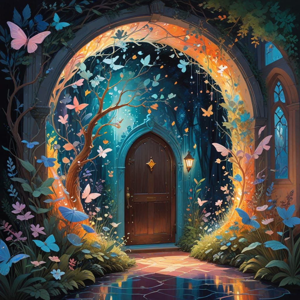 Mystical Faerie Technologies Entrance in Whimsical Gouache S...