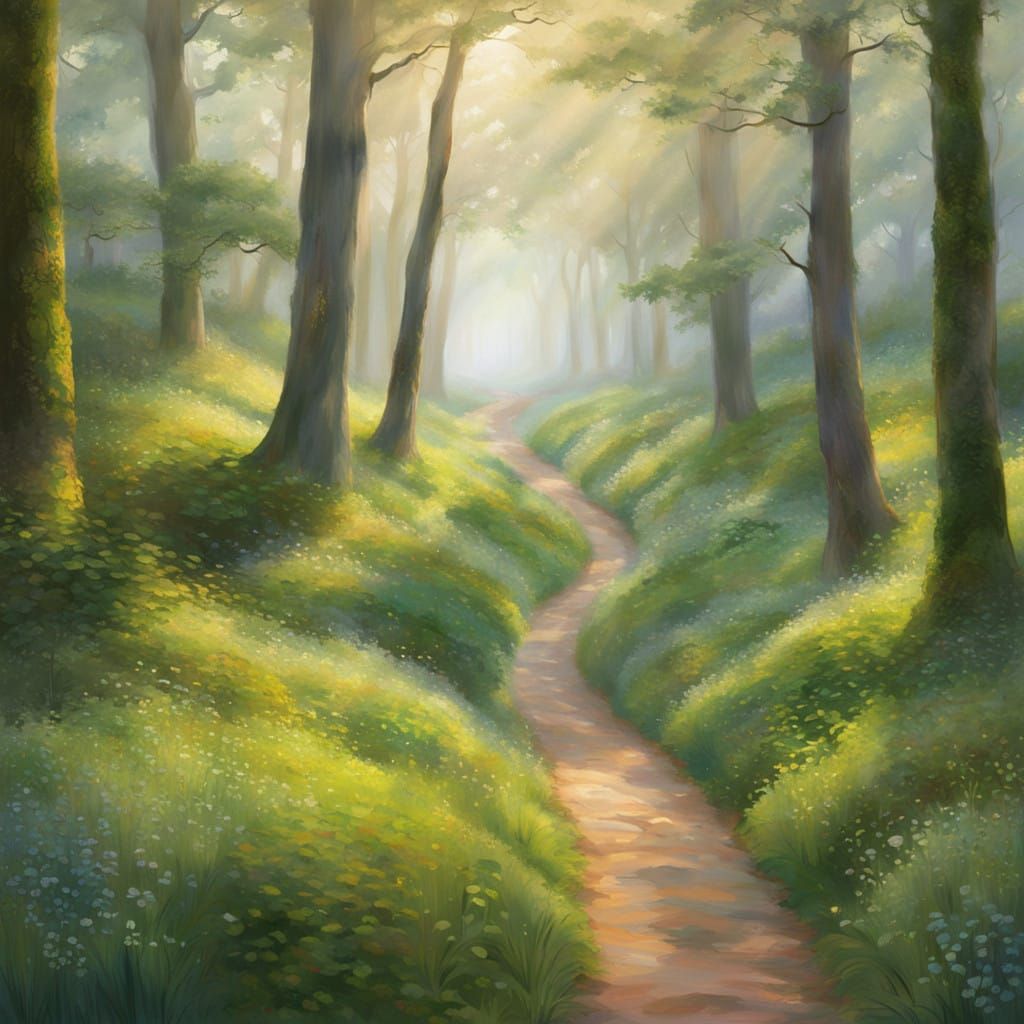 Misty Forest Path in Dreamy Light