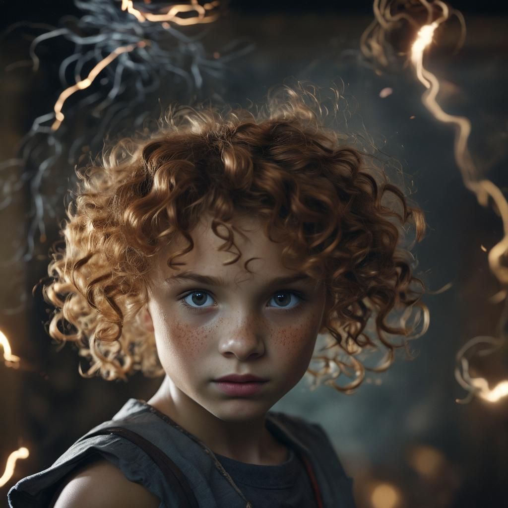 Little Girl with Curly Hair Looking Through Time