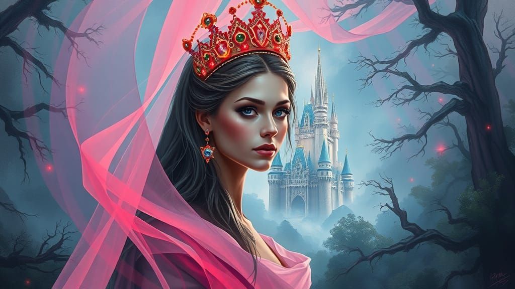 Time-Woven Princess in Neon Veil: Digital Painting