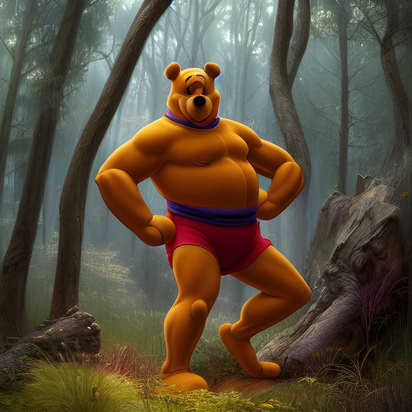 Muscular Winnie the Pooh in Art Nouveau Style