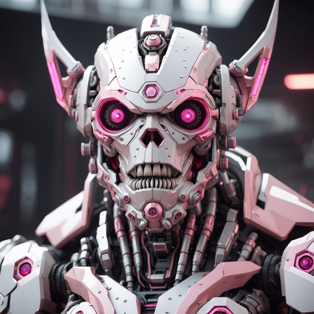 Futuristic Pink-Eyed Half-Orc Mech in Sci-Fi Style