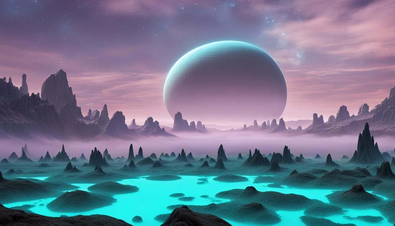 Surreal Alien Planet with Turquoise Mushrooms