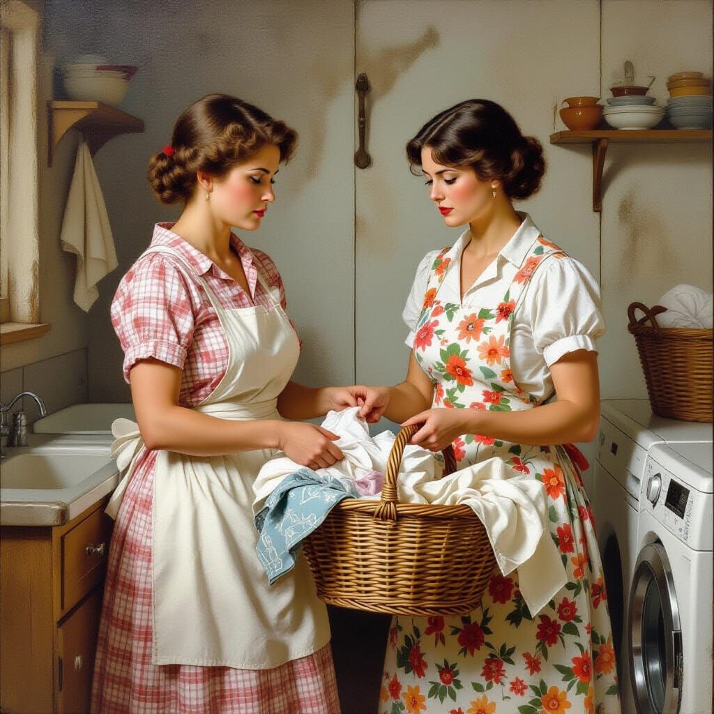 Stern Woman in Laundry Room, Wyeth Style