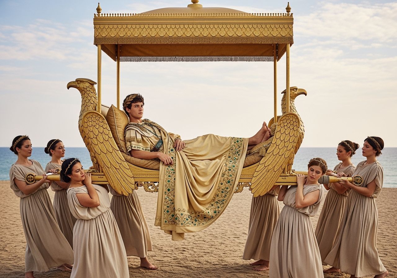 Roman Emperor Lounging on Gold Litter, Leibovitz Style