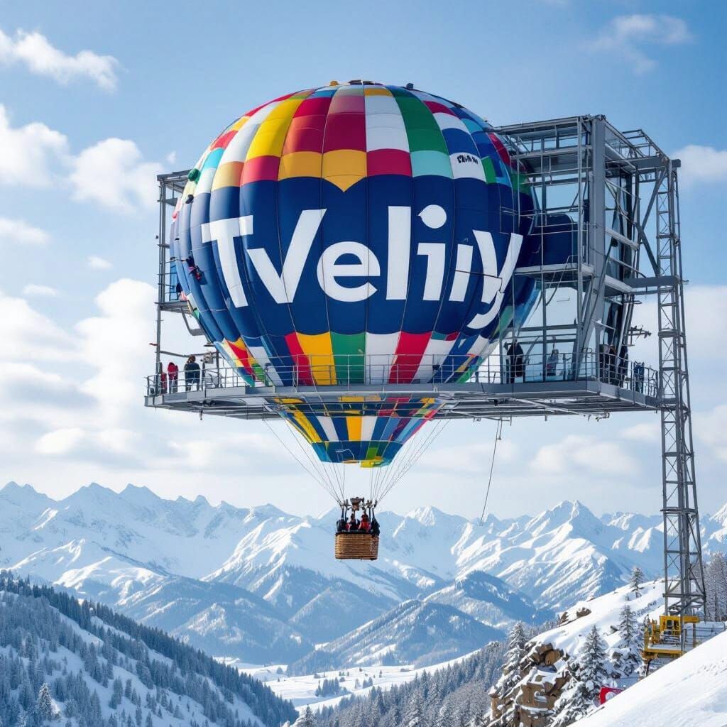 Tricolor Balloon Approaches Ostankino Tower in Dramatic Ligh...